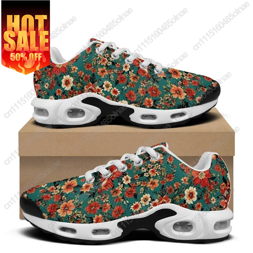 Breathable Mesh Athletic Shoes - Bohemian Style Red Floral Print Casual